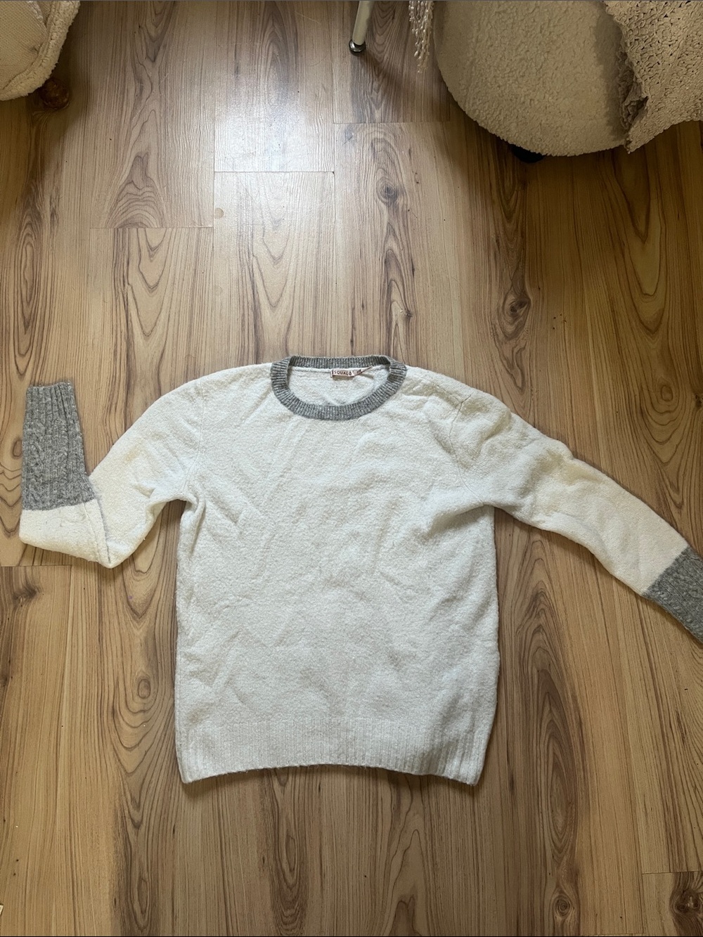 ESQUALO White Crewneck Sweater with Gray Trim